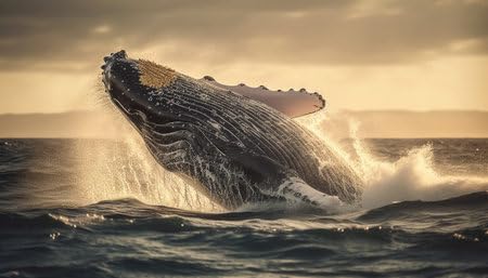 Toile baleine à bosse et vague géante pour salon moderne adrium