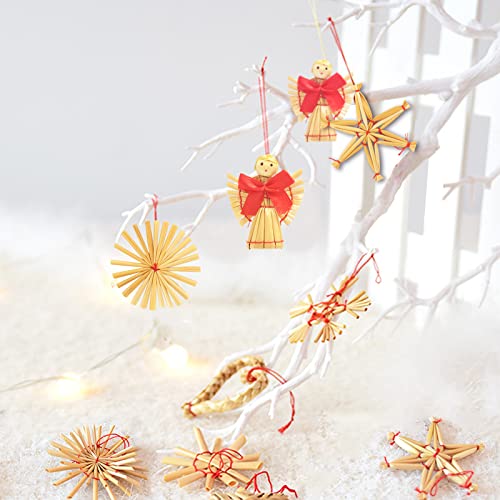Ams 32 Pieces Christmas Straw Ornaments, Natural Wheat Straw Woven Hanging Pendants For Christmas Tree Decor, Xmas Party #TOP6