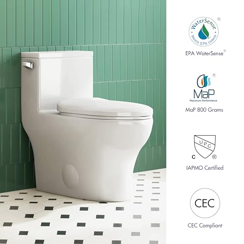 Eridanus One Piece Toilet Elongated With Soft Closing Seat Comfortable ADA Compliant 17 Chair Height Seat Powerful Quiet Left Side Trip Lever Flush 128 GPF 12 Rough In