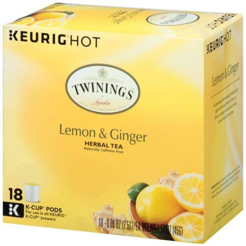 Keurig Tea and Ice Tea Pods K-Cups 18/22 / 24 Count Capsules ALL BRANDS/FLAVORS (Twinings/Chai/Celestial/Tazo/Diet Snapple) (18 Pods Lemon Ginger Herbal Tea)