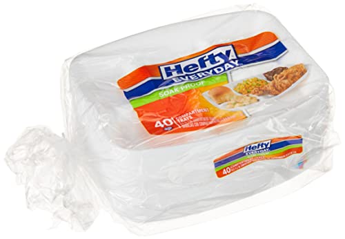Hefty Everyday Soak-Proof Foam Compartment Tray White 9x11 Inch 40 Count
