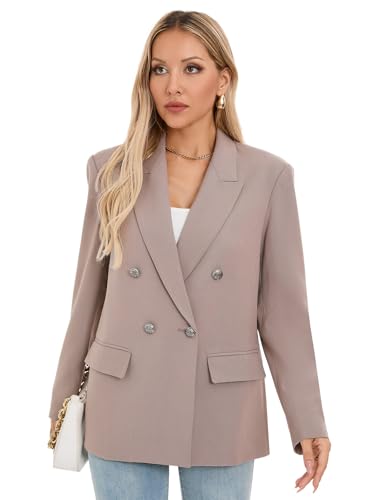 Women's Oversized Blazer Jacket Double-Breasted Suit with Pockets...