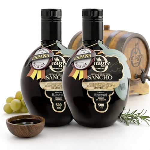 Vinagre de Vino blanco Reserva 4 años premium Extra Sancho | Vinagre Blanco de vino Airén añejado en barricas de roble con jerez durante 4 años. (2, 500, mililitro)