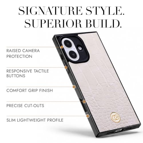 Image of COCOMII Rectangle for iPhone 16 Case, Ivory Crocodile Leather