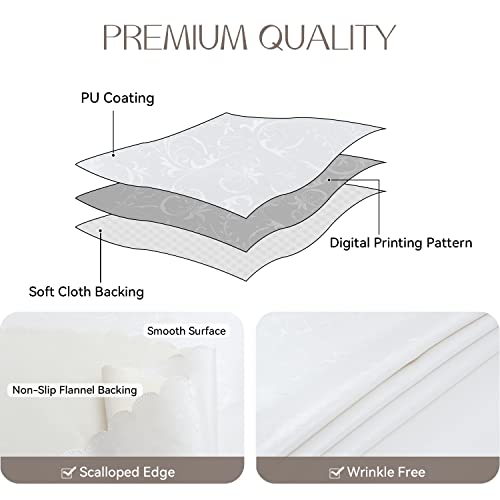 Image of Romanstile Waterproof Vinyl Tablecloth Rectangle, 52 x 70 Inch, Flower White