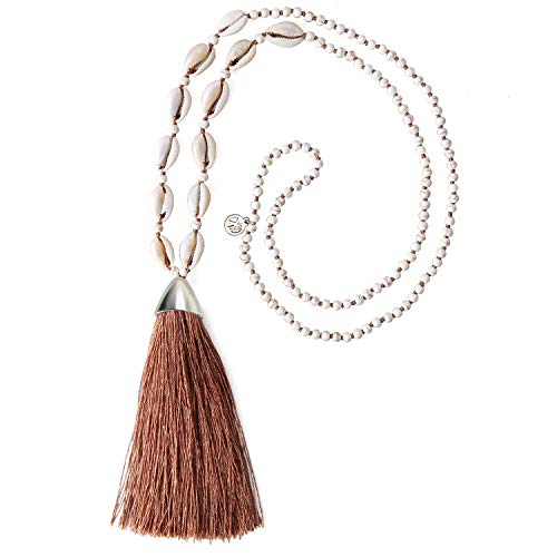 KELITCH Natural Shell White Turquoise Strand Necklace Handmade Bohemian Long Tassel Pendant Charm Necklaces Gift for Women, Brown