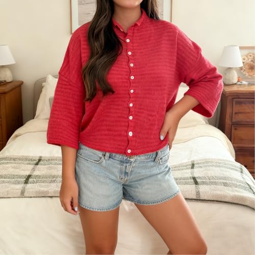 Image of Women Knitted Crop Cardigan Shirt Short Sleeve Button Down Ribbed Knit Crop Top Y2k Girls Outwear Top Tee Shirt