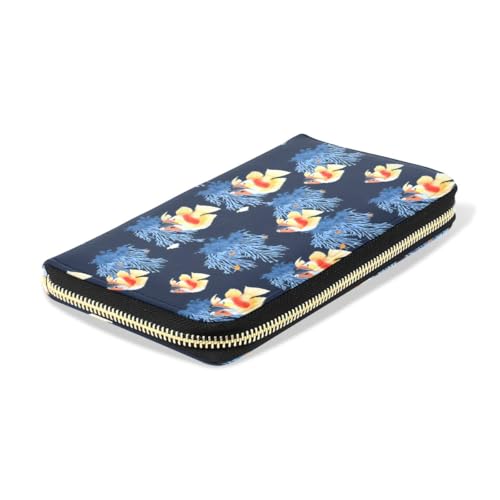 Long Wallets Leather Bifold Wallet for Women Fish Coral with Zipper Credit Card Holder Large Capacity4