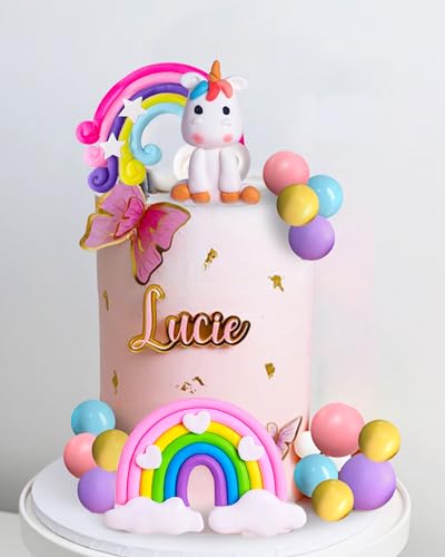 JeVenis Decoración de Tarta Unicornio Arco Iris para Cumpleaños de Niña