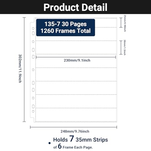 Image of 35mm Film Holder 135-7, Pack of 30 Acid Free Film Negative Sleeves, 35mm Negative Sleeves for Film Negative Storage, Up to 1260 Frames