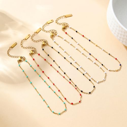Image of Dainty Ankle Bracelets for Women 18K Gold Plated Beaded Anklet Chain Simple Tiny Beads Anklet Waterproof Minimalist Summer Beach Foot Jewelry Gifts