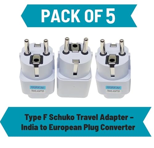 Image of India to Europe Travel Adapter Plug Type E /F (Schuko) - Pack of 5 | 10A 250V Converter for Germany, France, Russia, South Korea & EU Countries