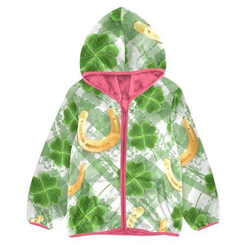OTVEE Saint Patricks Clover Plaid Kids Hoodie Jacket Fall Spring Full Zip Warm Outwear Coat