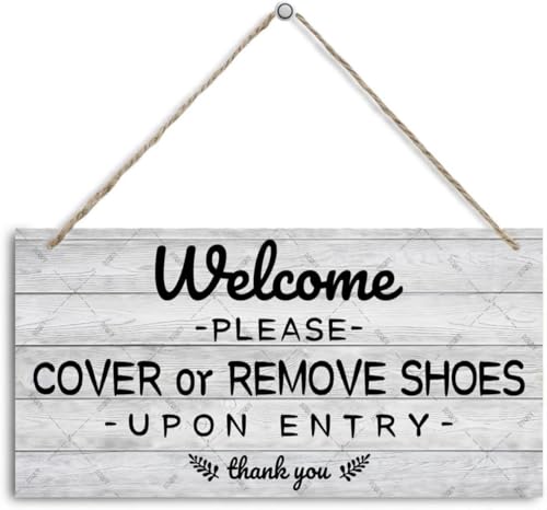 DZQUY Letrero de bienvenida con texto en inglés "Please Remove Your Shoes", divertida placa de madera para colgar, decoración de puerta delantera, placa de porche, letrero de madera, regalos para