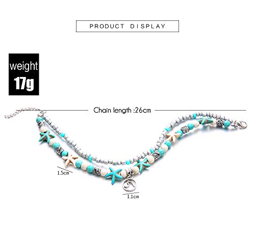 Image of Softones Blue Starfish Turtle Anklet Multilayer Charm Beads Sea Handmade Boho Anklet Foot Jewelry for Women