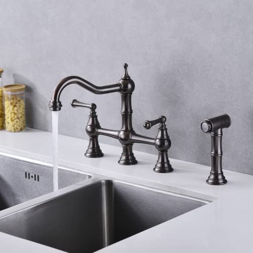 Grifo de cocina de puente de dos asas para fregaderos profundos 3
