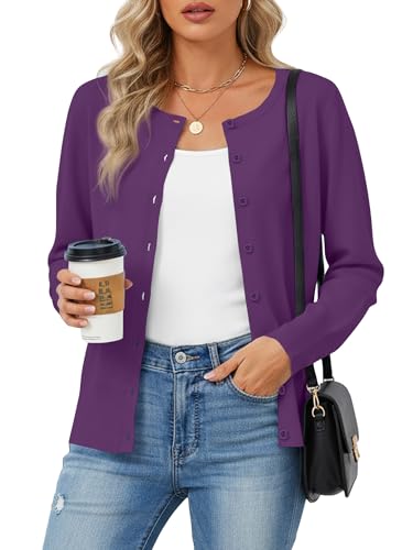 NILOUFO Cardigan Sweaters for Women Button Down Lightweight Long Sleeve