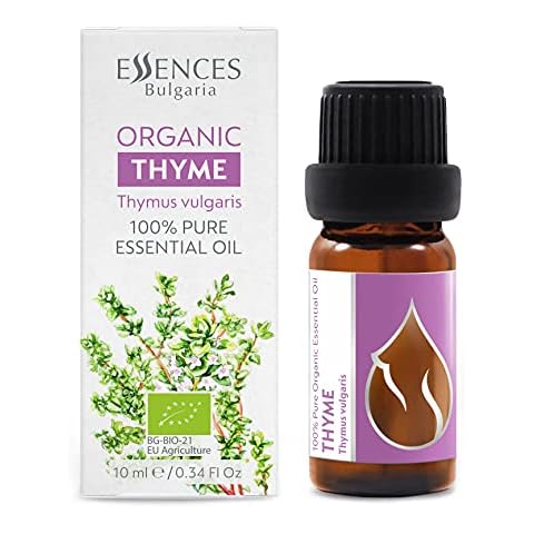 Essences Bulgaria Organic Thyme Essential Oil 1/3 Fl Oz | 10ml | Thymus vulgaris | 100% Pure and Natural | Undiluted | Therapeutic Grade | Family Owned Farm | Steam-Distilled | Non-GMO | Vegan Cover