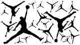 AK-20 Assorted Air Jump Man Dunk Vinyl Stickers Logo Vinyl Decal + Free 6 Swishes Label Birthday Party Baby Shower iPhone & More Logo **(Black)**