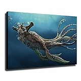 Biggest Leviathan In Subnautica Poster Home Wall Art Decor Canvas Painting HD Picture Print Bedroom Living Room Decor (Framed,16×24inch)