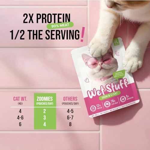 Image of Zoomies Wet Stuff Skin & Coat Wet Cat Food, Chicken & Veggies with Krill & Fish Oil, 6 x 85g Pouches Pack of 6