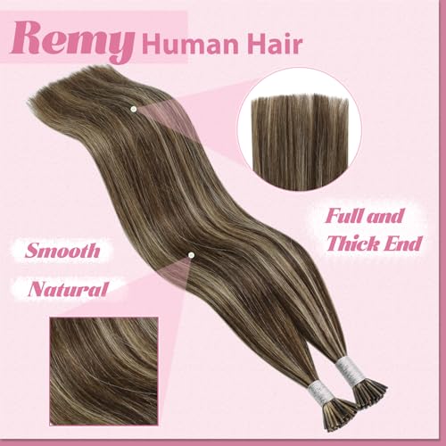Image of YoungSee I Tips Hair Extensions Brown Itip Hair Extensions Real Human Hair Highlight Dark Brown with Blonde I Tips Hair Extension Real Human Hair 18 Inch 50g Itip Hair Extension for Everyday Wear 60s