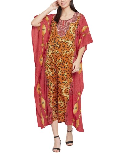 Image of Oussum Women Polyester Casual Long Plus Size Beach Caftan Cover Up Maxi Dress 1X-3X Summer Kaftan Dresses for Women