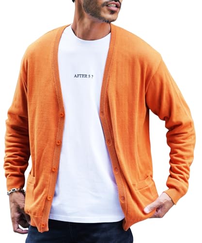 [JIGGYS SHOP] ジギーズショップ コットンカーディガン｜L オレンジ 綿 cardigan スクールカーディガン ニット 春服 秋服 薄手 無地 長袖 Vネック 職場 オフィス ビジネス カジュアル 学生 冷房対策 シンプル 定番 黒 青 茶色 赤（Amazon）