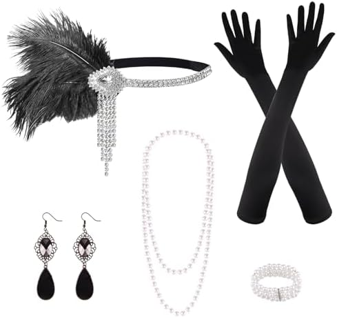 PLULON 1920s Flapper Great Gatsby Accessories Set Fashion Roaring 20's Theme Set