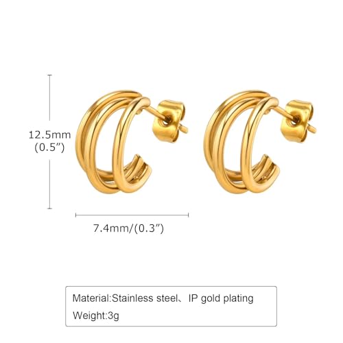 Boucles d'oreilles légères triple rang C anti-douleur oreille percée - 3