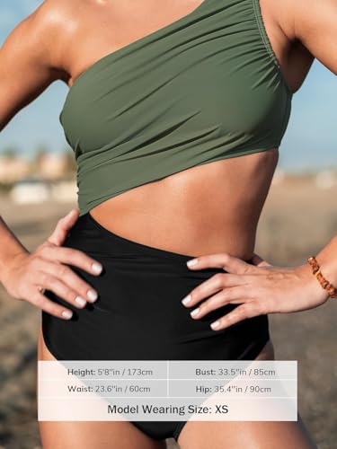 CUPSHE Women's One Piece Swimsuit One Shoulder Color Block Side Cutout Ruched Bathing Suit3