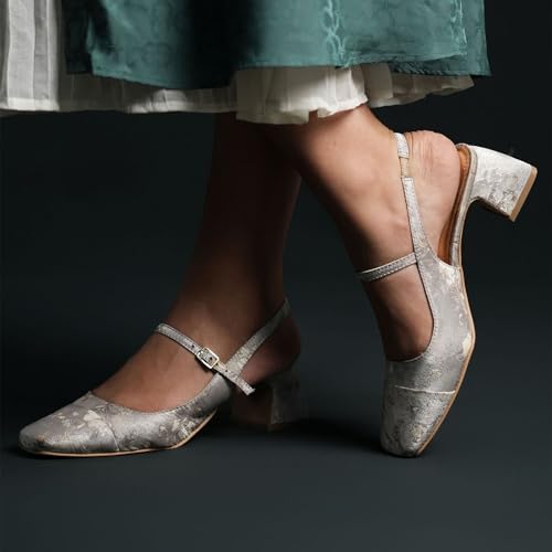 Image of Theater Women Mary Jane Block Heels | Square Toe Slingback Sandals with Adjustable Strap | Stylish & Comfortable for Party, Office & Causal Wear