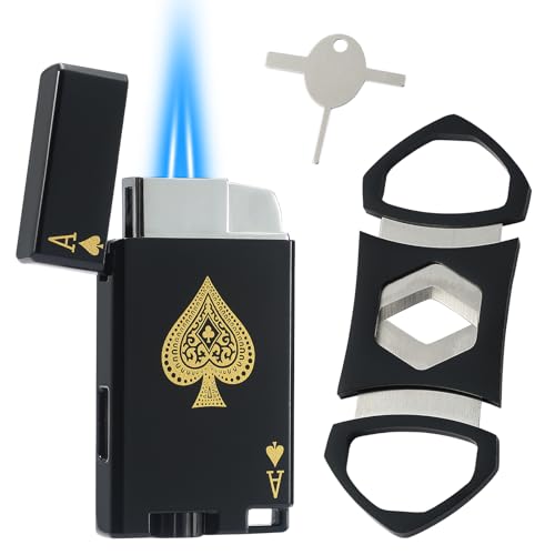 Encendedor y cortador con llama doble ajustable, negro miniatura 1