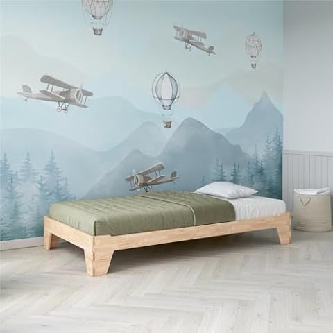 Little Seeds Maverick Kids Montessori Floor Bed​ with 2 Heights, Twin, Natural Cover