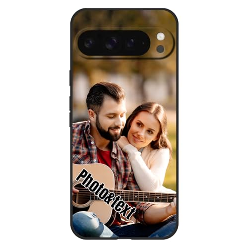 KakaTify Personalized Photo Phone Case for Google Pixel 9 Pro XL Customized Collage Picture Cover Custom Soft Protective TPU Design Your Own Cases for Family Friends Couple Black