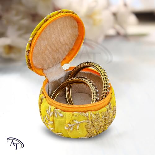 Image of Rishabh Overseas Multipurpose Box Pack of 6 | Matki Shape Embroidery Jewellery Organiser & Earring, Bracelets, Chudi Storage Box | Stylish Wedding Women Return Gift | Bridal Storage Box (Multicolor)