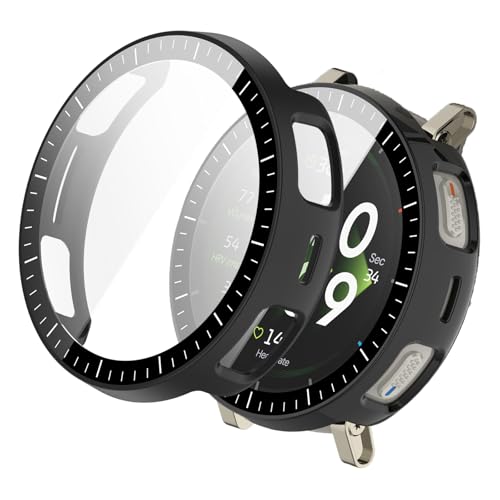 BUITFOU For Amazfit Active 3 Premium 45mm �J�o�[ Amazfit Active 3 �P�[�X 45mm �����^ PC+�K���X�f�� ��̌^ �S�ʕی� �����^ �����ȒP �ϏՌ� �����ߗ� �w��h�~ ���h�~�i�u���b�N�j