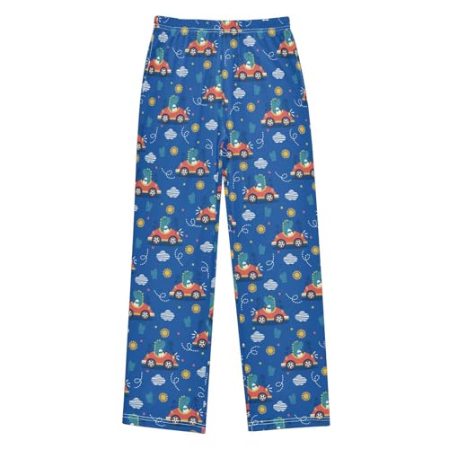 Dinosaur on Car Boys Long Pants Soft Trousers Elastic Waist Kids Lounge Bottoms with Pockets S-XL