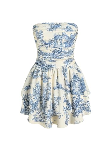 Image of CIDER Women's Summer Cocktail Dress - Tube Ruched Ruffle Mini Dress | Strapless, Country Concert, Western Cowgirl Outfits