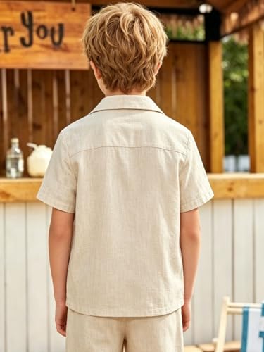 Image of Verdusa Boy's 2 Piece Sets Linen Set Going Out Summer Outfits Button Up Shirt and Pants Set Matching Sets