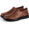 Men's Casual Leather Boat Shoes - Simple Solid Color Lace-less Leather Shoes Anti Slip Texture Flat Shoes Lightweight Comfortable Fit Boat Shoes Wide Width Round Toe Deck Shoes Leather Shoes Khaki #5