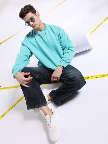 Image of The Indian Garage Co Men Oversized Solid Crew Neck Overhead Sweatshirt