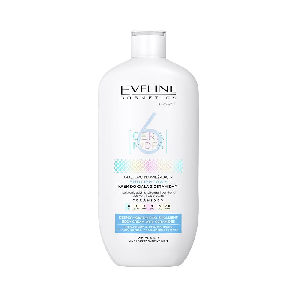 Eveline Cosmetics 6 Ceramides Deep Moisturizing Emollient Body Cream with Ceramides, Hyaluronic Acid, and Aloe - 350ml