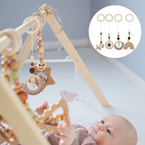 jojofuny 4pcs Wooden Baby Gym Hanging Toys: Sensory Hanging Toy for Infant Newborn Stroller Crib - for Developing Motor and Visual - Image 2