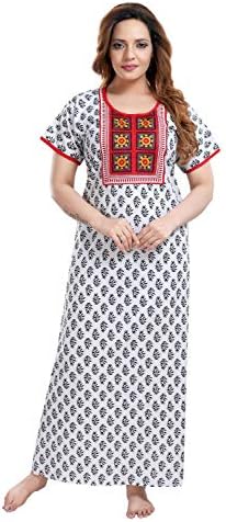 TRUNDZ Women's Cotton Printed Maxi Nighty White, Free Size
