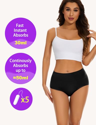 ALLBASE Incontinence Underwear for Women High Absorbency Period Panties Ladies Leakproof Protective Menstrual Postpartum Bladder Control Washable Cotton Briefs Black Multipack