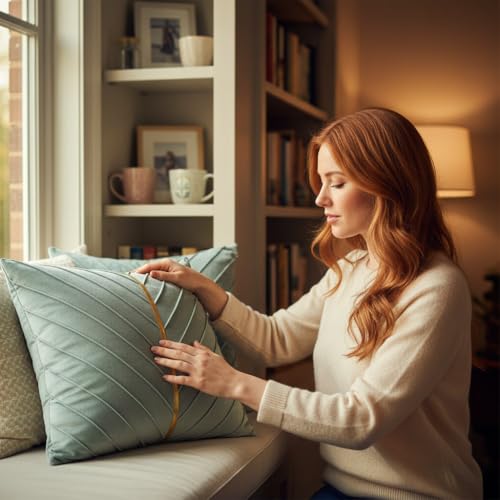 Image of Velvet Throw Pillow Covers 24x24 Pack of 2 Gold Decor Mint Green