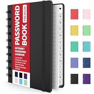 Forvencer Password Book with Individual Alphabetical Tabs, 4″ x 5.5″ Small Password Notebook, Spiral Password Keeper, Internet Address and Password Manager, Password Logbook for Home Office, Black