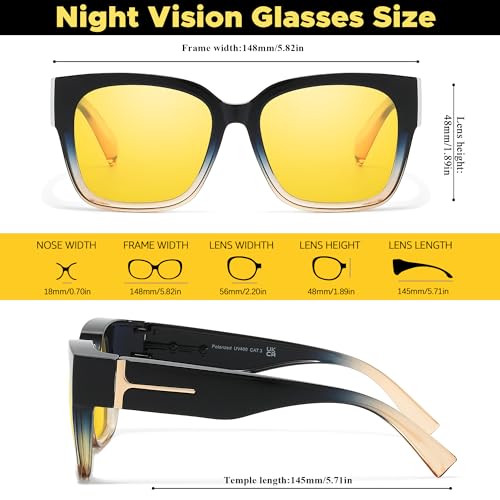 Chicid Night Vision Driving Fit Over Glasses for Women, Polarized Anti-Glare Yellow Lens Glasses3