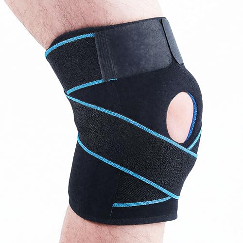 JIEYUCHU Tutore Ginocchio, Tutore Ginocchio con Stabilizzatori Laterali, Sport Ginocchiera Rotulea Regolabile, per Corsa, Lesioni al Menisco, Artrite, Infortunio Sportivo (Blu)